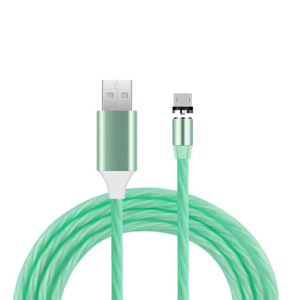 Cablu de incarcare cu flux luminos verde EVT® PREMIUM MAGNETIC, micro-USB, conector metalic din aluminiu, invelis protector din TPE, pentru telefon sau tableta Android, USB, micro-USB, 5V, 2A, 1m, LED, VERDE